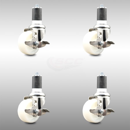 Service Caster 3 Inch 316SS Nylon Wheel Swivel 1-3/4 Inch Expanding Stem Caster Set Brake SCC SCC-SS316EX20S314-NYS-TLB-134-4